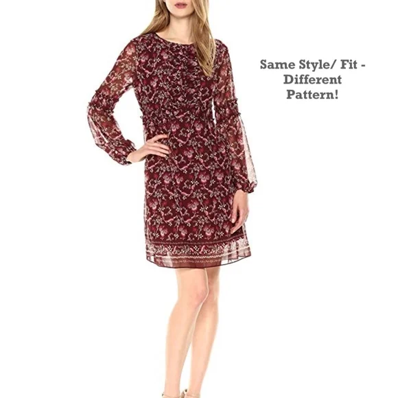 Max Studio Burgundy Pattern Long Bell Sleeve Dress - Picture 4 of 4